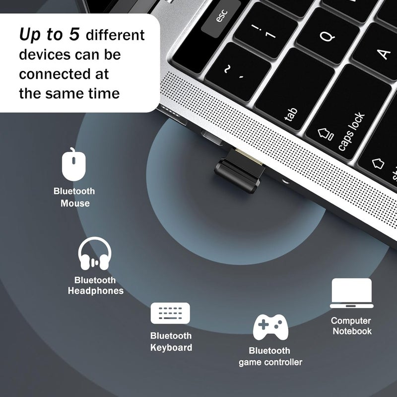 TECHKEY Bluetooth Adapter for Desktop PC, Plug & Play 5.3 USB Mini EDR Dongle Receiver & Transmitter for Laptop Computer Compatible with Headphones Keyboard Mouse Only Windows 11/10/8.1 - Image 2